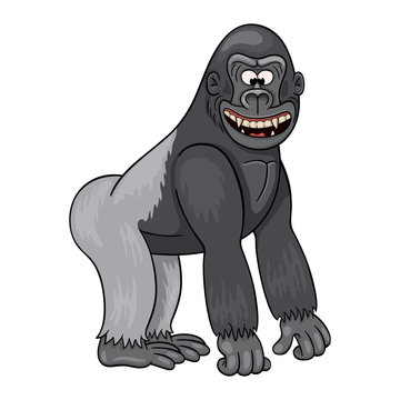 Cartoon gorilla male with grin from ear to ear