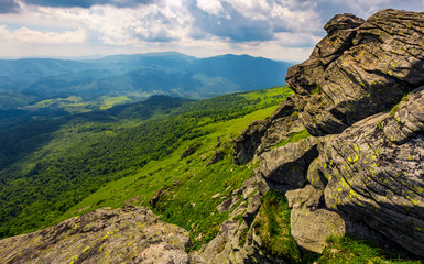 Fototapeta na wymiar hill side with boulders in Carpathian mountains