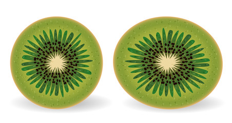 Two kiwis in a section, round and oval