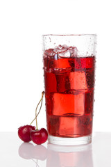 Cherry juice in a glass with ice