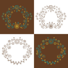 Flowers and leafs ornamental background, frame template, vector illustration