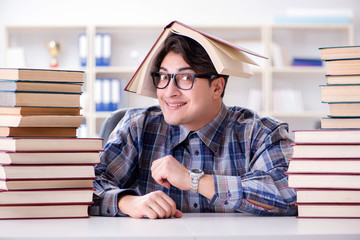 Nerd funny student preparing for university exams