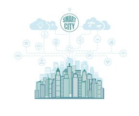 Smart city with advanced smart services, social networking, the Internet of things, background, place for text