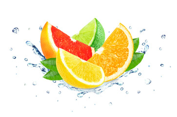 Citrus splash water isolated