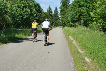 Fototapeta premium People cycling in the Perlacher Forst