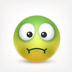Smiley,emoticon. Yellow face with emotions. Facial expression. 3d realistic emoji. Funny cartoon character.Mood. Web icon. Vector illustration.