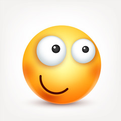 Smiley,emoticon. Yellow face with emotions. Facial expression. 3d realistic emoji. Funny cartoon character.Mood. Web icon. Vector illustration.