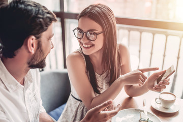 Couple in love in cafe