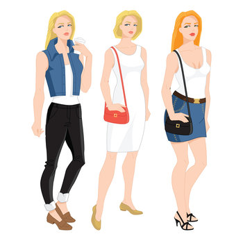 Vector illustration of young girl in different clothes