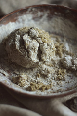 Ingredients for home-made raw noodles, Rustic, Selective Focus, Atmospheric dark tone