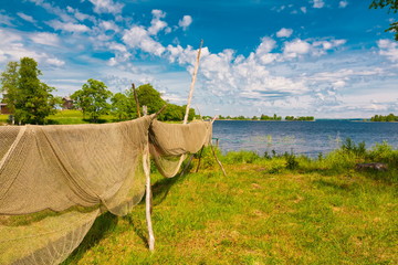 Kizhi. rural landscape lake day