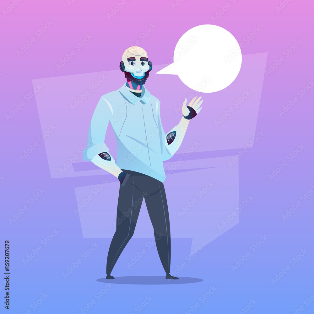 Poster chat bot robot virtual assistance element of website or mobile applications artificial intelligence 