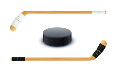 couple sticks and puck