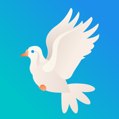 Vector beautiful white dove on blue sky background simple style peace symbol bird icon