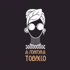 Logo girl with glasses on the head of a tobacco leaf instead of a hat.
