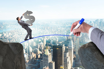 Hand drawing bridge under businessman