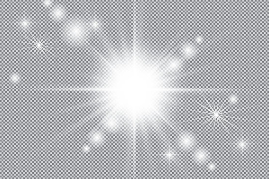 Glowing lights effect, flare, explosion and stars. Special effect isolated on transparent background.