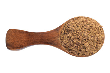 Cinnamon in wooden spoon isolated on a white background