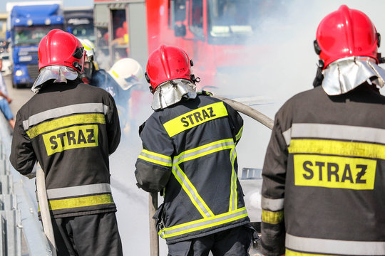 Polish firefighters / fire brigade in action