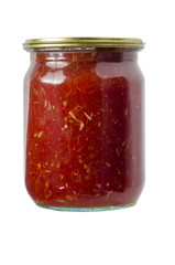 Glass jar of tomato sauce