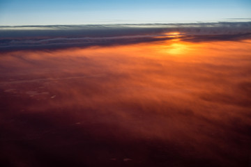 Fototapeta na wymiar Aerial view of colorful sunrise and clouds