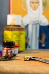 Werkzeuge zu restaurieren, und ikonenmalerei