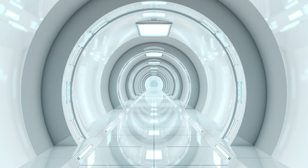 Fototapeta premium Jasny futurystyczny statek kosmiczny korytarz renderowania 3D