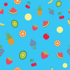 Hawaiian seamless pattern with tropical fruits. Vector illustration.