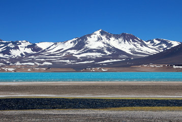 Beautiful Green Lagoon, Laguna Verde, near mountain pass San Francisco and Nevado Ojos Del Salado,...