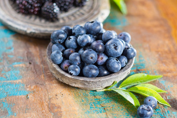 Blueberry antioxidant organic superfood in a bowl concept for healthy eating and nutrition