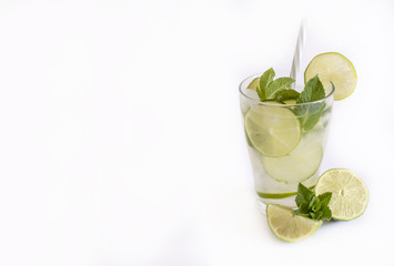 Refreshing mojito on white background.