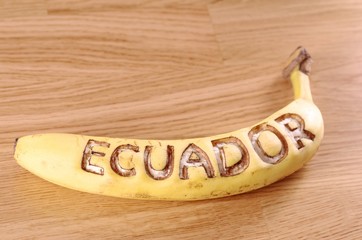 Word Ecuador carved on a banana.
