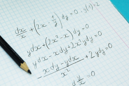 Mathematical examples and calculations in a notebook for lectures. The study of arithmetic.