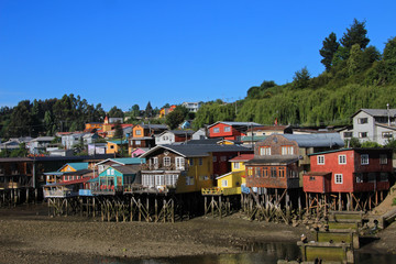 Palafito houses on stilts in Castro, Chiloe Island, Patagonia, Chile