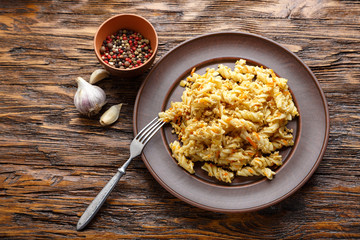 nautically pasta on the wooden background