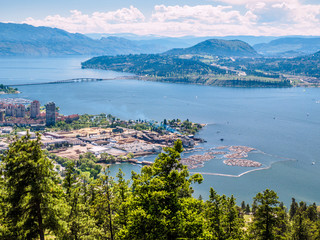 Kelowna, British Columbia, Canada, on the Okanagan lake, city view from mountain overlook