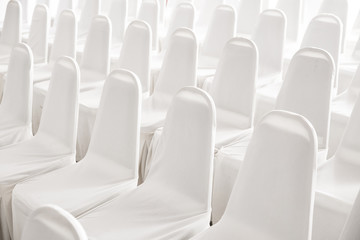 Obraz premium Some empty seats after the spectacle. White chairs
