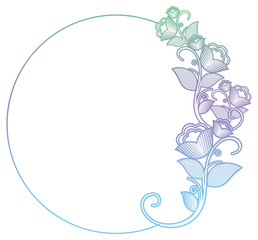 Beautiful round frame with gradient filled. Color elegant flower frame for advertisements, flyer, web, wedding and other invitations or greeting cards. Raster clip art.