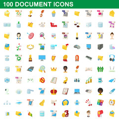 100 document icons set, cartoon style