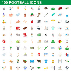 100 football icons set, cartoon style