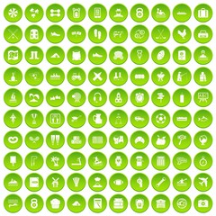 100 activity icons set green circle