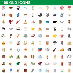 100 old icons set, cartoon style