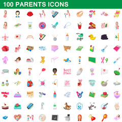 100 parents icons set, cartoon style