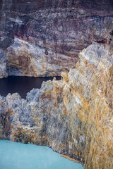 Close-up shot of Kelimutu crater lakes.