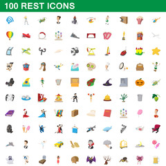 100 rest icons set, cartoon style