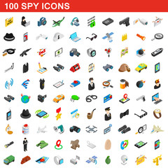 100 spy icons set, isometric 3d style