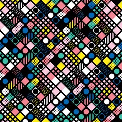 Decorative geometric shapes tiling. Multicolor irregular pattern.  Abstract colorful background. Artistic decorative ornamental lattice