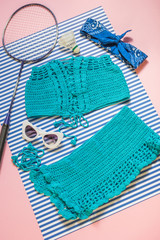 Knitted blue top and skirt