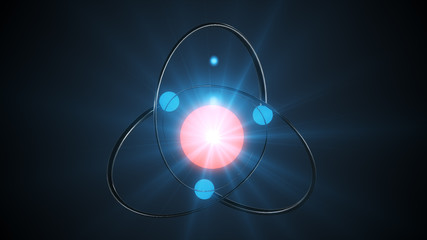 3d illustration of a glowing atom on a dark background