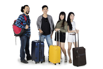 Diversity travelers standing with suitcase
